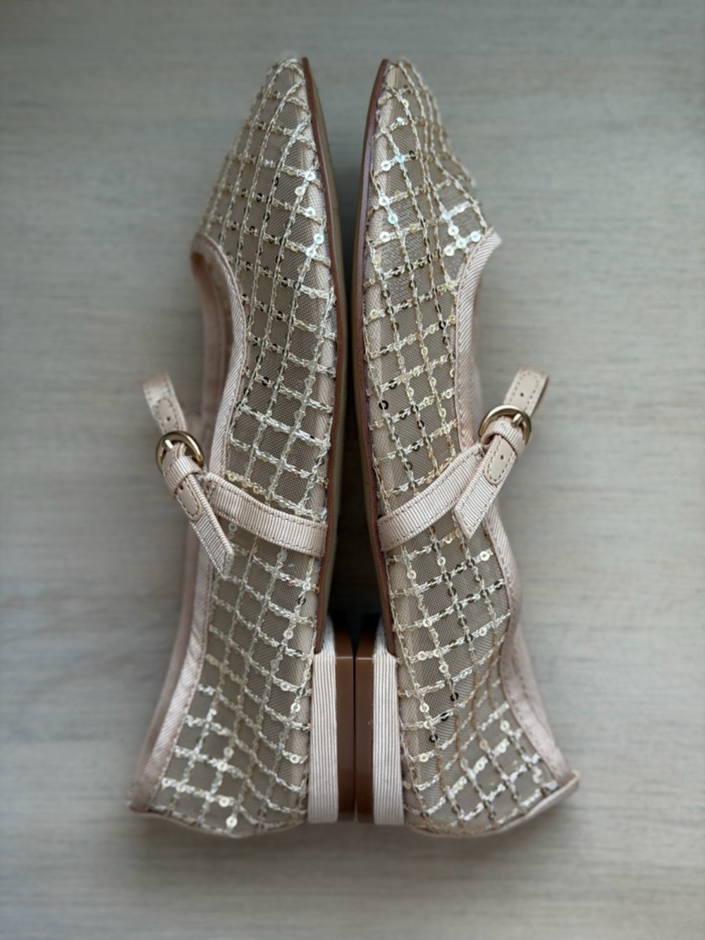 J.Crew Sequin Plaid Mary Jane Flats in Gold Sequin, Size 7 - Picture 3 of 9